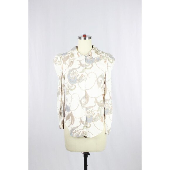 SEE BY CHLOE White Floral Paisley Print Crepe Puff Sleeve Blouse, Size 34/XXS - Picture 4 of 16